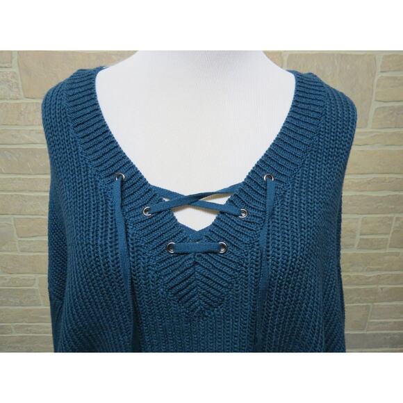 NEW Ruff Hewn Plus Size 2X Sweater Teal Blue Lace Up Neck NWT - Picture 2 of 7